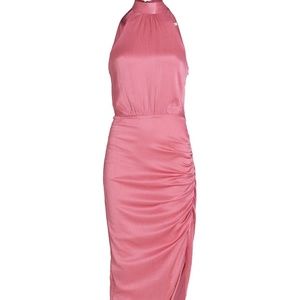 Veronica Beard Pink Gabriella Ruched Halter MIDI Dress